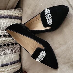 Adrienne Vittadini Black Flats with Silver Embellishments